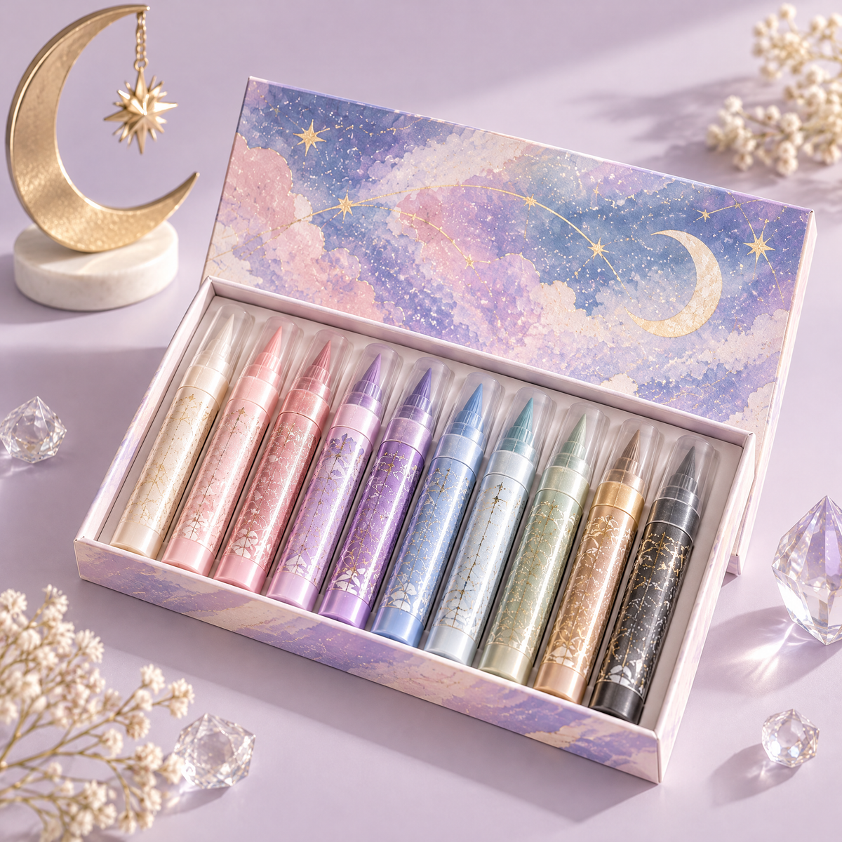 AVORELIC™ Moonmist Shimmer Glow Paint Pens – Fine-Shimmer Water-Based Craft Paint Pen Set
