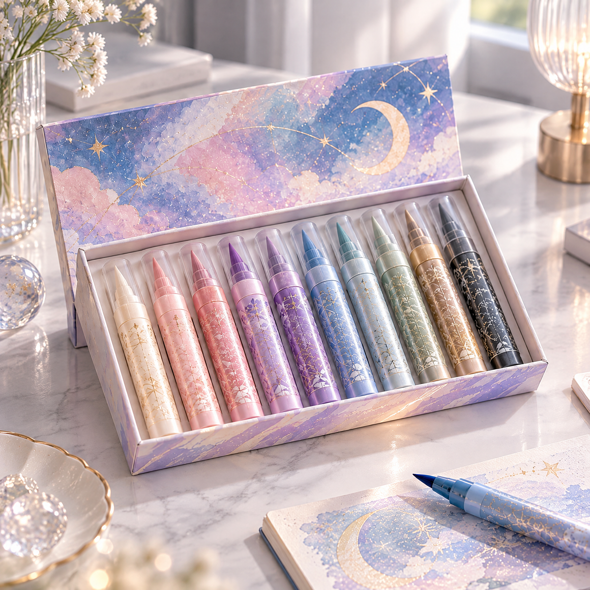 AVORELIC™ Moonmist Shimmer Glow Paint Pens – Fine-Shimmer Water-Based Craft Paint Pen Set