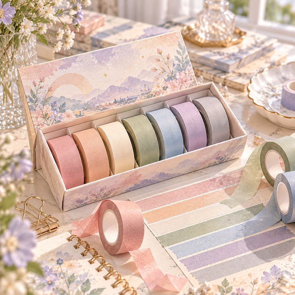 AVORELIC™ Quiet Rainbow Morandi Washi Tape Set – 7 Solid Color Decorative Paper Tapes for Journaling