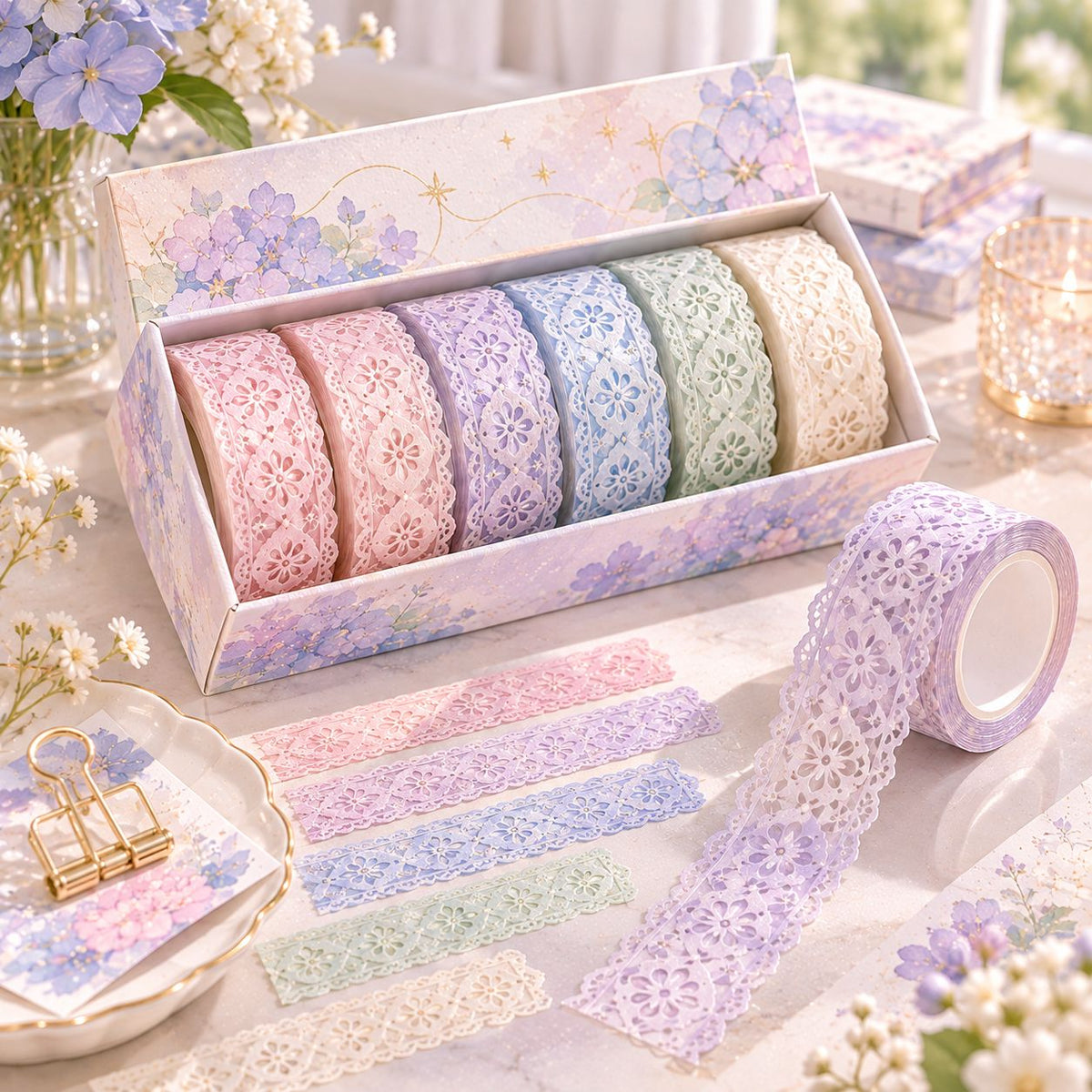 AVORELIC™ Lace Prism Dream Washi Tape – Diamond-Pattern Lace Texture Decorative Paper Tape, 26.2 ft Roll