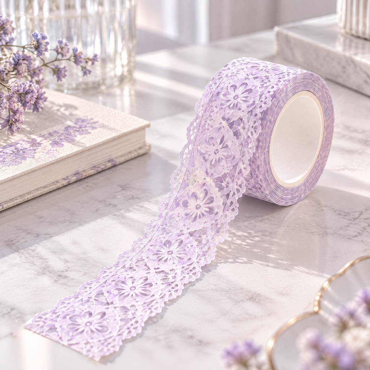 AVORELIC™ Lace Prism Dream Washi Tape – Diamond-Pattern Lace Texture Decorative Paper Tape, 26.2 ft Roll