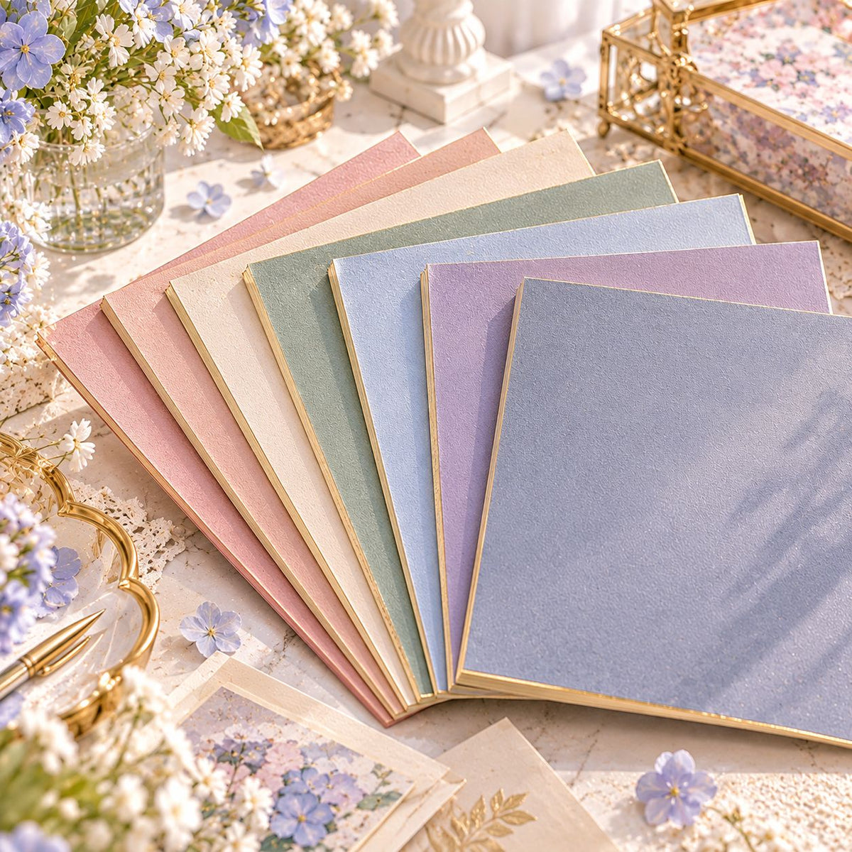 AVORELIC™ Gilded Quiet Morandi Cardstock Set – Heavyweight Gold-Edge Craft Paper, 7 Colors