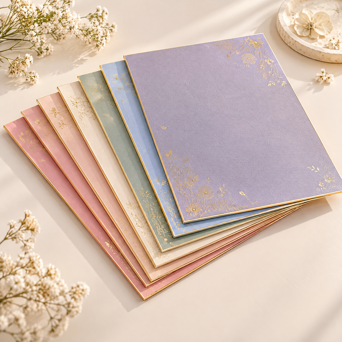 AVORELIC™ Gilded Quiet Morandi Cardstock Set – Heavyweight Gold-Edge Craft Paper, 7 Colors