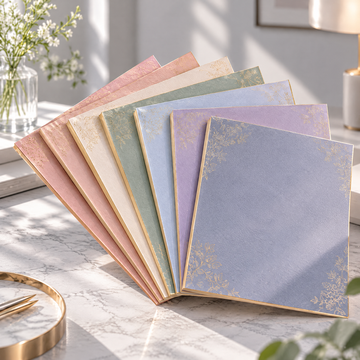 AVORELIC™ Gilded Quiet Morandi Cardstock Set – Heavyweight Gold-Edge Craft Paper, 7 Colors